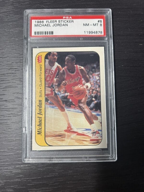 Michael Jordan 1986-87 Fleer Sticker Rookie Card RC)#8 Bulls- PSA Graded 8 NM-MT